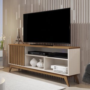 Rack Para TV até 55 Polegadas Pés Madeira Maciça Retrô Ripado Malbec Wood