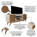 Ver imagem 4 de Rack Ripado Retrô para TV até 60 Polegadas MDF 160cm Pés em Madeira Maciça Malibu Wood Bege