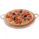 Ver imagem 1 de Forma de Pedra Sabão para Pizza 37 Cm Alças de Cobre