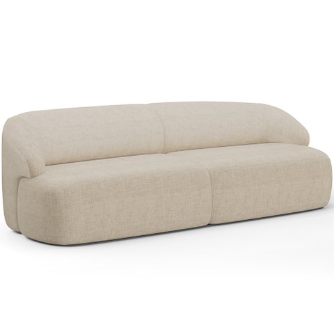 Sofá 3 Lugares Curvo Orgânico para Sala Living 220cm Barolo L06 Linho Bege Escuro - Lyam Decor