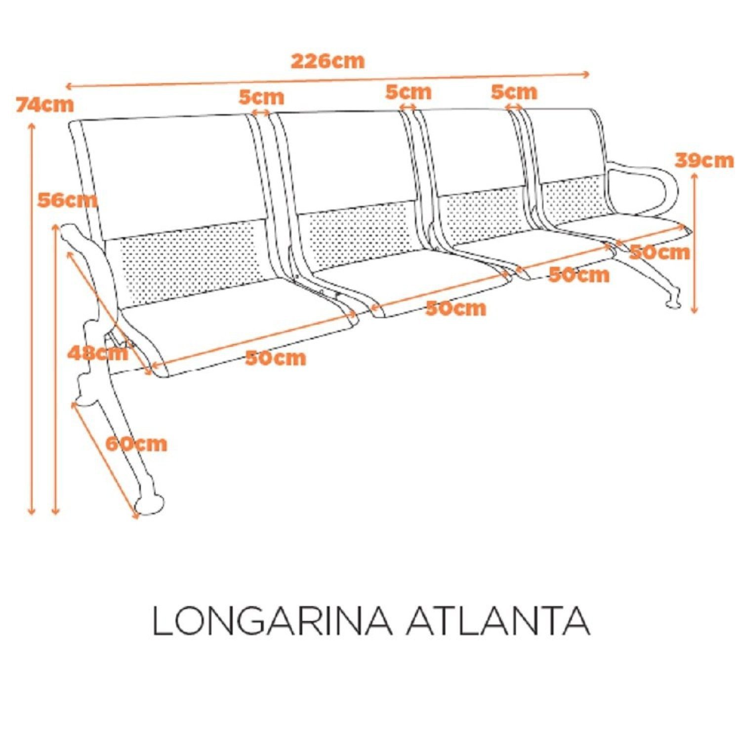 Cadeira Para Escritório Longarina 4 Lugares Atlanta Fratini - 2