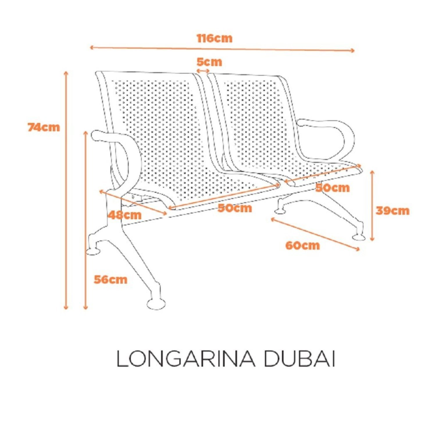 Cadeira Para Escritório Longarina 2 Lugares Dubai  - 3