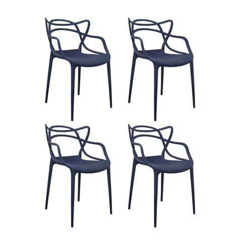 Kit 4 Cadeiras Polipropileno Alegra Espresso Móveis Azul/Marinho