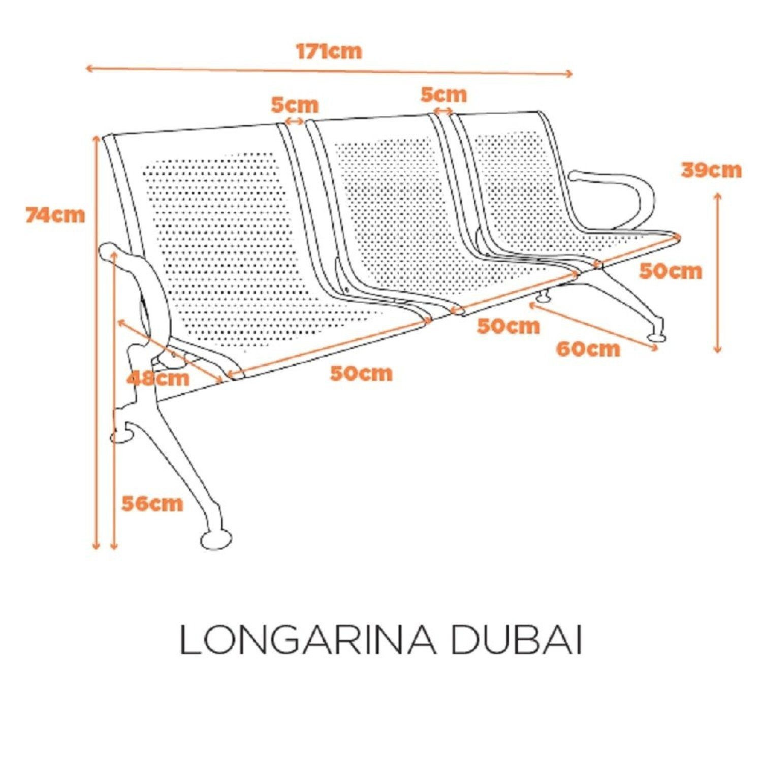Cadeira Para Escritório Longarina 3 Lugares Dubai  - 4