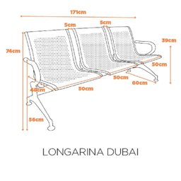 Cadeira Para Escritório Longarina 3 Lugares Aço Inox Dubai - 4