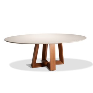 Mesa de Jantar Tóquio Oval 08 Lugares, 220cm X 110cm Base Amêndoa Tampo Off White