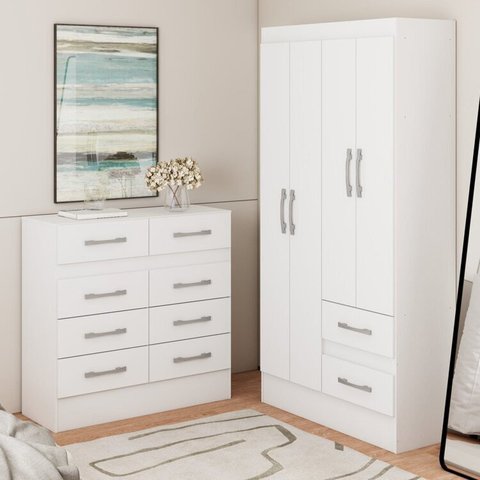 Guarda-Roupa 4 Portas 2 Gavetas com Cômoda 8 Gavetas Branco