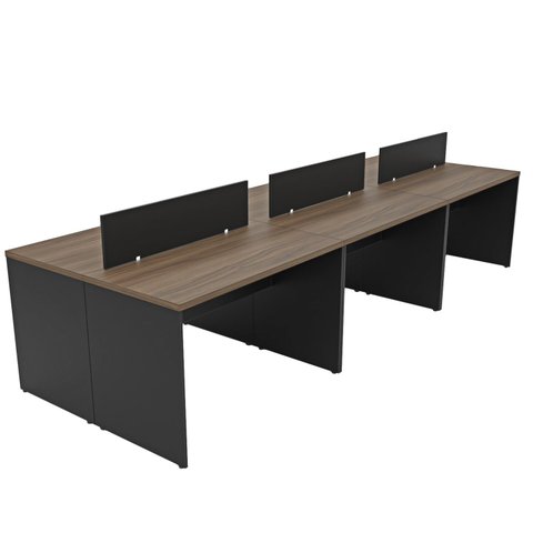 Estação de Trabalho 6 Lugares Plataforma Mesa de Escritório 140x60cm - Nogal/Preto