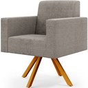 Ver imagem 3 de Kit 02 Poltronas Giratórias Sala de Estar Base de Madeira Helô L02 Bouclê Bege - Lyam Decor