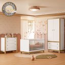 Ver imagem 1 de Quarto de Bebê Completo com Berço Slim Cômoda e Roupeiro Flora Branco Qmovi + Colchão Gazin
