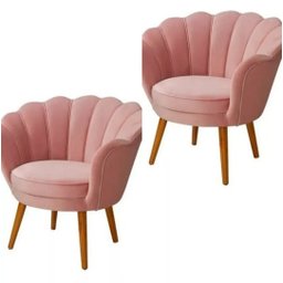 Kit 2 Poltronas Pétala Veludo Rosa Rose Pés Palito - 1