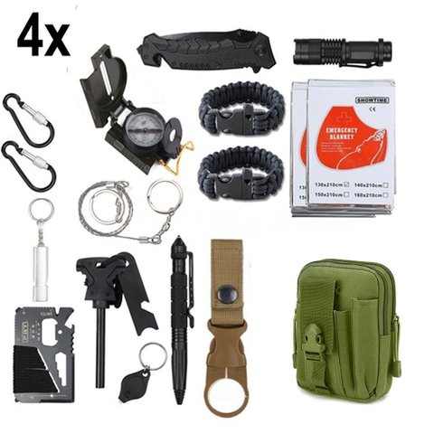 Kit 4 Bolsas Verde Militar Conjunto Acessórios de Camping Kit Sobrevivência para Acampar Cor:preto;t