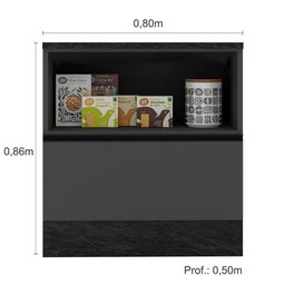 Balcão com Tampo 80cm com 1 Porta e 1 Gaveta Etna Cor Grafite Poliman Móveis - 4