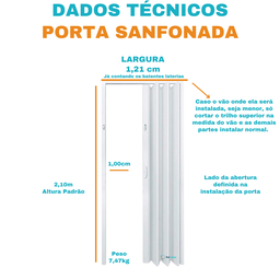 Porta Sanfonada Pvc 1,21m Branco Neve - 3