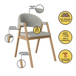 Kit 4 Cadeiras Mesa Jantar Suellen Versátil Reforçada Linho Cor:cinza Claro - 2