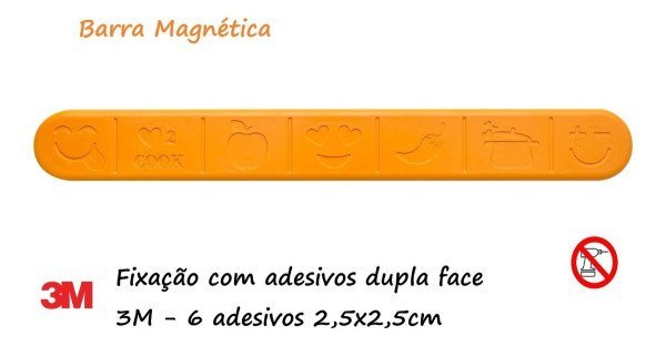 Barra Magnética Para Facas (Porta Facas) - Fixação 3M - Diversas Cores:Laranja Decorada - 3