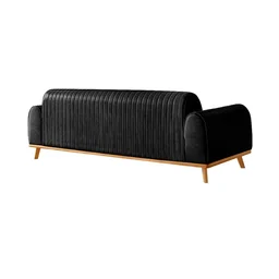 Sofá Living Átila Couro Ecológico Preto, 2,50 Metros, Design Retrô. - 2