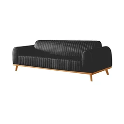 Sofá Living Átila Couro Ecológico Preto, 2,50 Metros, Design Retrô. - 3