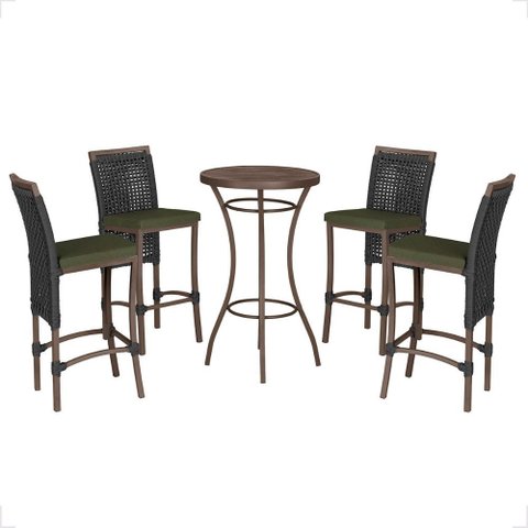 Mesa Bistro e 4 Banquetas Roma Marrom Corda Náutica 12 Trama Original