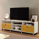Ver imagem 2 de Rack para TV até 65 Polegadas 190cm 2 Gavetas Genova Off White/Naturale Sala