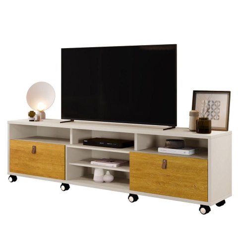 Rack para TV até 65 Polegadas 190cm 2 Gavetas Genova Off White/Naturale Sala