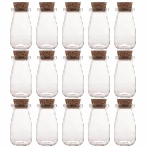 Kit 15 Mini Potes Tampa Rolha 100ml Vidro Lyor Lembrancinhas Porta Mantimentos Decorativo