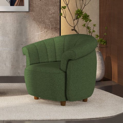Poltrona Decorativa Latvia 86cm Pés de Madeira Linho Verde G45 - Gran Belo