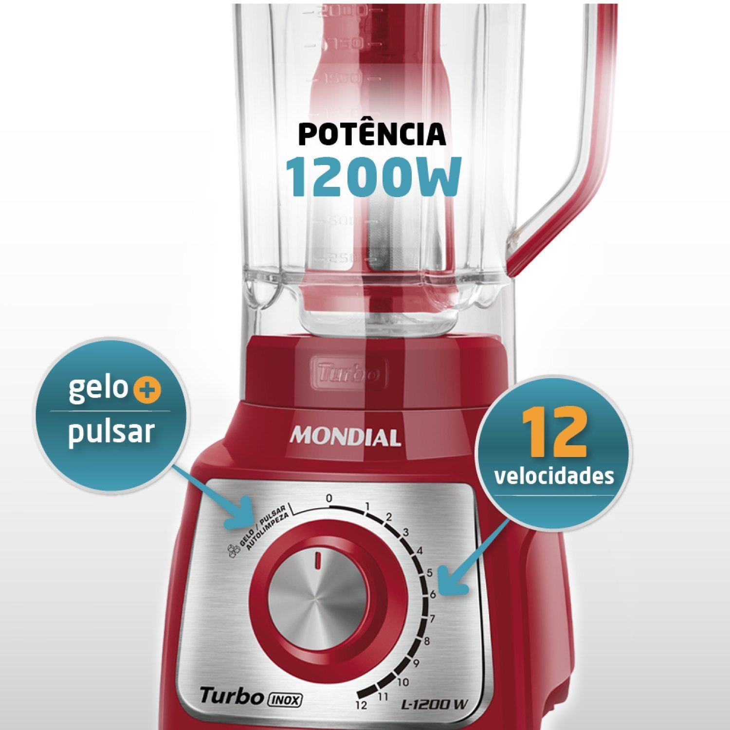 Liquidificador Turbo 1200w 220v L-1200 Ri Mondial - 4