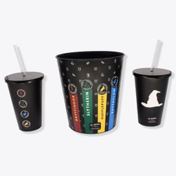 Kit Almofada Pipoca Fibra Suede Hogwarts Conjunto Cinema em Casa Balde Copos com Canudo Porta POP - 3