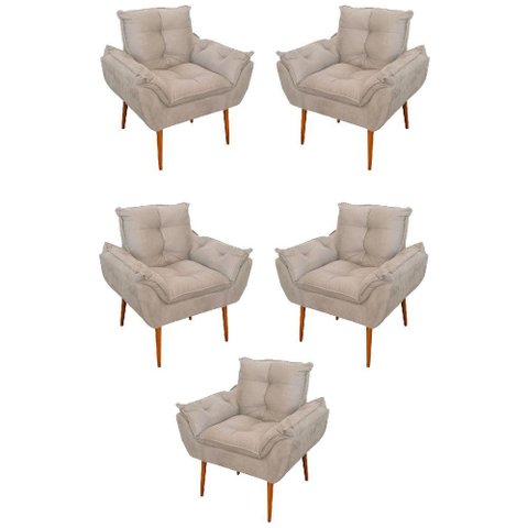 Kit 05 Poltrona Opala Sofá Sala, Quarto, Escritório Suede Cor:bege