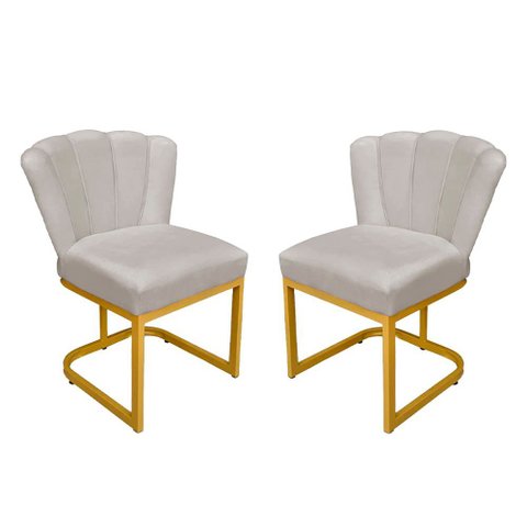 Kit Cadeira Pétala Base Dourada Veludo Bege - Belliv Decor