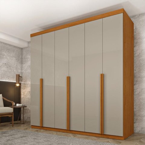 Guarda-Roupa Casal com 6 Portas e 4 Gavetas 218cm Multimóveis CR35492 Cinamomo/Off White