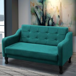 Poltrona Sofá Namoradeira Bella Decorativa 2 Lugares Para Sala Quarto Suede:Azul Turquesa - 2