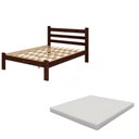 Ver imagem 3 de Cama de Casal com Colchão Madeira Maciça Reforçada Castanho