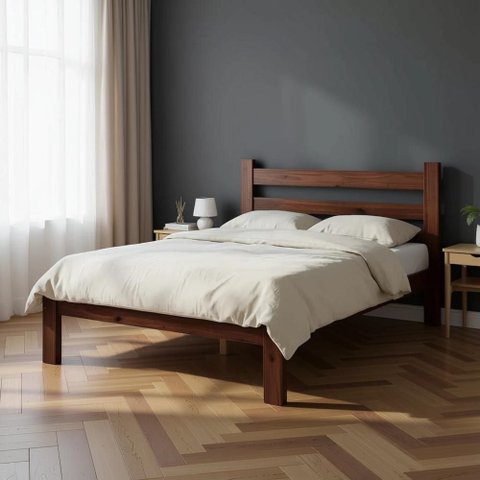 Cama de Casal com Colchão Madeira Maciça Reforçada Castanho
