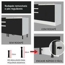Balcão Gabinete de Pia Armário de Cozinha 150 cm 2 Gavetas 2 Portas (Sem Tampo e Pia) Branco/Preto Glamy Madesa - 10 Balcão Gabinete de Pia Armário de Cozinha 150 cm 2 Gavetas 2 Portas (Sem Tampo e Pia) Branco/Preto Glamy Madesa - 10