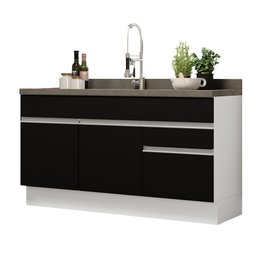 Balcão Gabinete de Pia Armário de Cozinha 150 cm 2 Gavetas 2 Portas (Sem Tampo e Pia) Branco/Preto Glamy Madesa - 3 Balcão Gabinete de Pia Armário de Cozinha 150 cm 2 Gavetas 2 Portas (Sem Tampo e Pia) Branco/Preto Glamy Madesa - 3