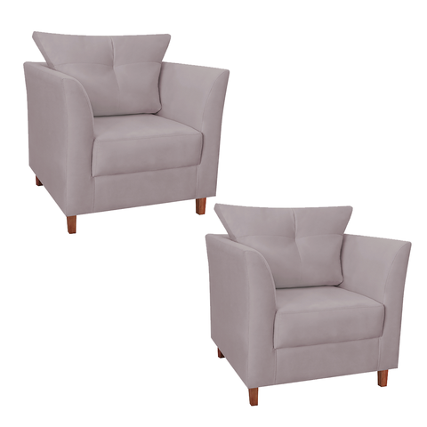 Jogo 02 Poltrona Estofada Com Almofada Isis Recepção Consultório Suede Rosê - LM DECOR
