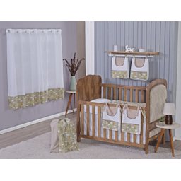 Enxoval de Bebe Kit de Berço Americano Cortina Algodão Menino Menina 9 Peças:safari Bege - 1
