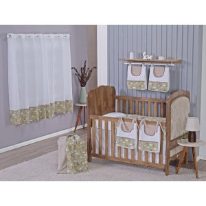 Enxoval de Bebe Kit de Berço Americano Cortina Algodão Menino Menina 9 Peças:safari Bege