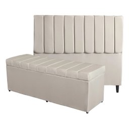 Kit De Quarto Roma Cabeceira De Cama Box e Calçadeira Baú Queen 160 cm Suede Porcelana Eli Móveis e  - 1