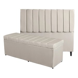 Kit De Quarto Roma Cabeceira De Cama Box e Calçadeira Baú Queen 160 cm Suede Porcelana Eli Móveis e 