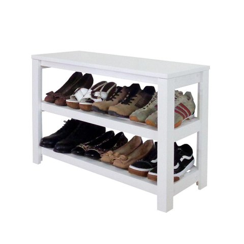 Sapateira Banco de Piso para Closets e Quartos 8 Pares Sapatos Branco Laca