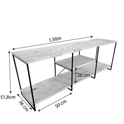 Rack de Tv Industrial de Ferro 1,50m Natural e Preto - 4