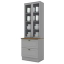 Ver imagem 1 de Cristaleira 2 Portas e 2 Gavetas Americana Cinza com Tampo Nature - Móveis Henn