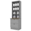 Ver imagem 2 de Cristaleira 2 Portas e 2 Gavetas Americana Cinza com Tampo Nature - Móveis Henn