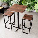 Ver imagem 1 de Conjunto Mesa Alta Bar Bistrô Quadrada Imbuia 2 Bancos Industrial Black Don Castro Decor Industrial