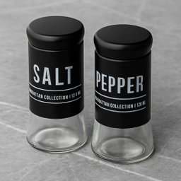 Conjunto Saleiro e Pimenteiro Vidro Preto com Nome Salt Pepper Cozinha Restaurante de Mesa - 4