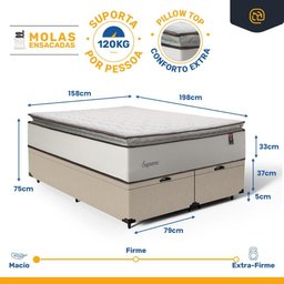 Cama Box Baú com Colchão de Molas Ensacadas Pillow Top Supreme Lux Queen 158cm - 2