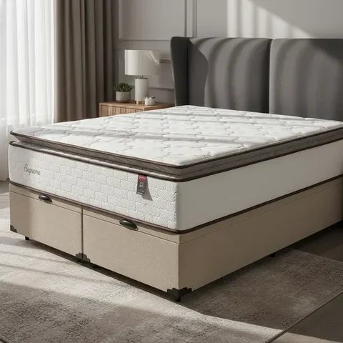 Cama Box Baú com Colchão de Molas Ensacadas Pillow Top Supreme Lux Queen 158cm